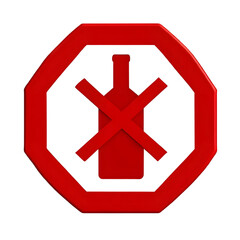 Obraz premium Red sign prohibiting drinking alcohol, isolated on transparent background.
