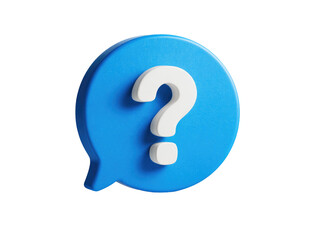 Blue speech bubble with white question mark