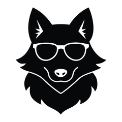 Black silhouette of a fox wearing white rimmed sunglasses vector