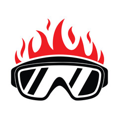 Black ski goggles with red flames on transparent background snow winter