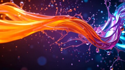 Bright orange ribbon-like motion trail flowing through abstract dark background with glowing particles. Concept of motion, energy and digital fluidity - Powered by Adobe