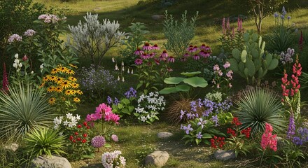 Fototapeta premium Vibrant Botanical Garden Lush with Diverse Wildflowers
