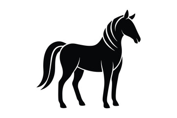 Black silhouette of a majestic horse standing still on a white background animal