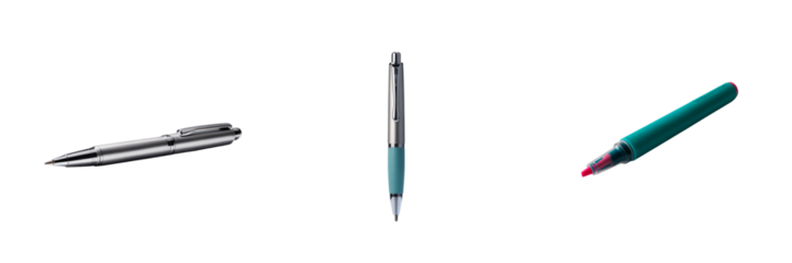Silver and teal pens isolated on a transparent background