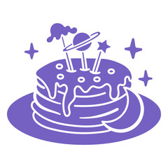 Playful space-themed cake illustration