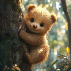 Fototapeta premium Teddy bear climbing tree.