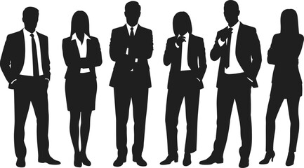 Silhouettes of Business Team Standing in Formal Attire, Isolated on White Background, Urban Office Concept, Leadership and Corporate Success