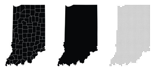 Indiana of USA Maps Fill, Fill with Stroke, and Dotted Map Vector Illustration