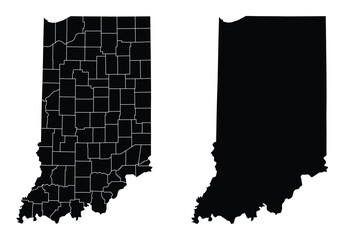 Indiana State Vector Map Illustration with and without County Borders