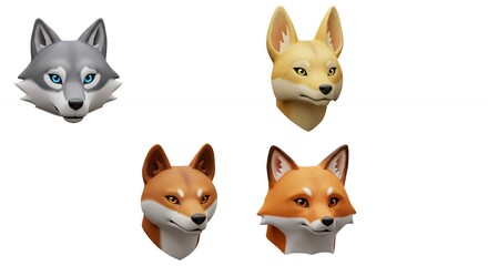 Obraz premium Animal heads collection flat design style illustration