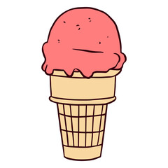 Strawberry ice cream cone illustration