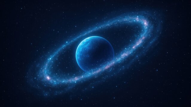 Fototapeta Mystical blue planet with ring