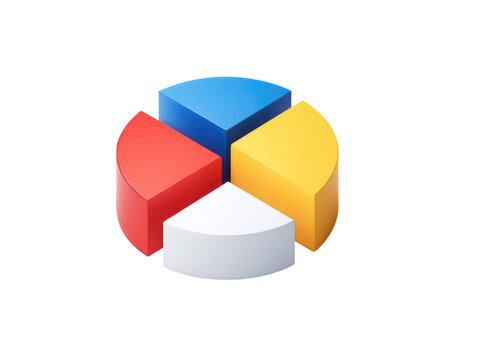Circular pie chart, 3D style, with four segments in red, blue, yellow, and white