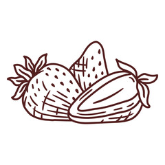 Three hand drawn strawberries