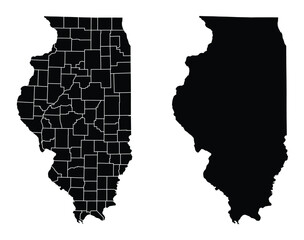 Illinois of USA Maps Fill and Fill with Stroke Vector Illustration