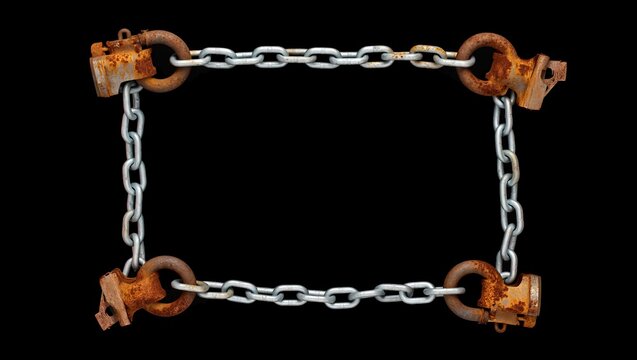 Chains and shackles creating a horror movie–style title frame. - Powered by Adobe