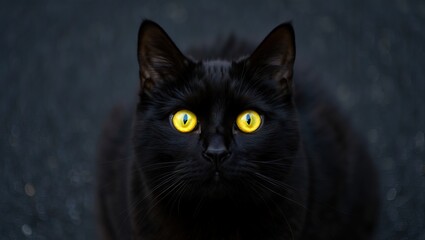 Poster showing a black cat staring directly with glowing yellow eyes.