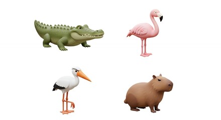 Four different animals against white background