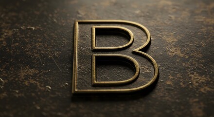 Luxurious golden letter B typography on a dark, textured stone surface. Elegant 3D metallic alphabet for branding and design.