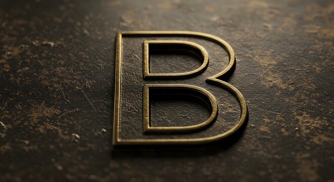 Luxurious golden letter B typography on a dark, textured stone surface. Elegant 3D metallic alphabet for branding and design.