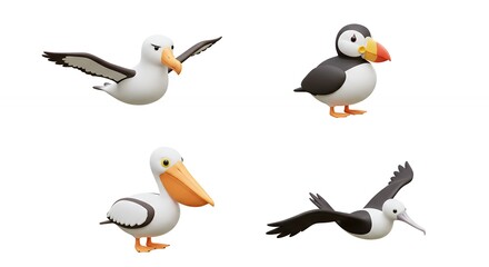 Fototapeta premium Four stylized sea birds graphic design