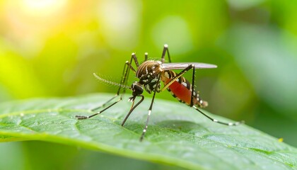 Naklejka premium Mosquito on a leaf, natural light