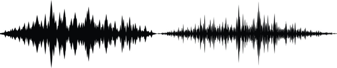 Sound Waveform Silhouette in Black and White on Transparent Background