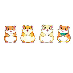Obraz premium Cartoon hamsters in various poses with bright colors and cheerful expressions 