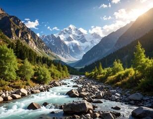 Majestic Mountain River Landscape.