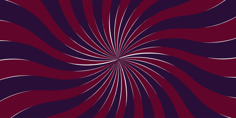 Abstract bold optical illusion background with swirling maroon and blue wavy stripes radiating from the center. Hypnotic swirl radiates symmetrically sense of motion and energy.