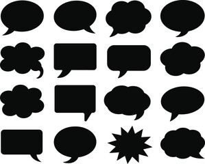 A Collection of Diverse Black Speech Bubble Silhouettes, Perfect for Communication and Design Projects