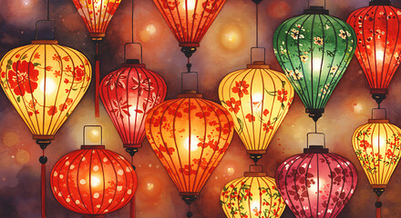 Enchanting array of luminous floral lanterns creating a festive and vibrant celebratory atmosphere perfect for Lunar New Year