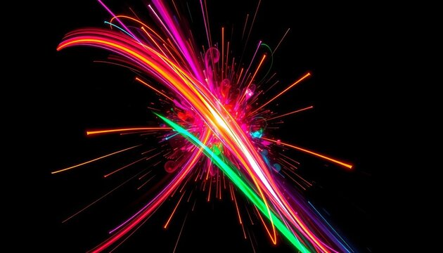 Vibrant neon streaks explode across a black background, creating a dynamic, energetic abstract , background, electric - Powered by Adobe