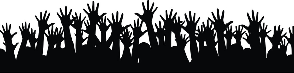 Crowd of Raised Hands Silhouette on Transparent Background
