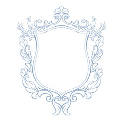 Wedding crest, monogram frame. Vintage baroque crest. Wedding frame with botanical leaf ornament. Victorian hand drawn monogram for wedding invitation, card, save the date. Luxury classic armorial.