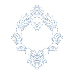 Wedding crest, monogram frame. Vintage baroque heart shaped wedding crest. Victorian hand drawn monogram for wedding invitation, card, save the date. Luxury classic frame with botanical leaf ornament