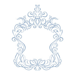 Wedding monogram, crest, or frame in baroque style. Vintage elegant crest with botanical ornament. Luxury Victorian frame for wedding invitation, card, cover, save the date. Hand drawn monogram frame.