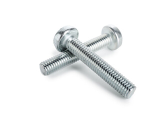 Two metal bolts isolated on white. Hardware tool