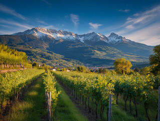 Naklejka premium image of the wine region of south tyrol with the alps an dolimites in the background,