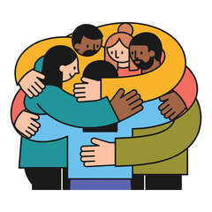 group embraces in a warm hug of support and unity, vector