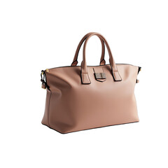 Light taupe colored handbag on a black background.