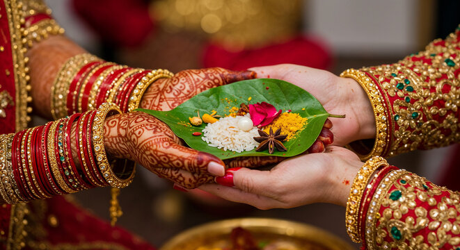A close-up shot of two pairs of hands in kanya dan