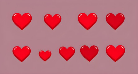 digital red hearts, glossy love hearts, realistic red hearts, red heart silhouettes, heart elements pack, red passion hearts, set of love icons