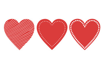 Three distinct red heart illustrations on white background