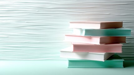 A visually striking stack of colorful books showcases varying pastel shades, symbolizing knowledge, creativity, and a love for reading in a modern setting.