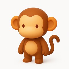 Naklejka premium Cute monkey standing upright on a white surface, showcasing its playful and charming nature with a simple and clean aesthetic.