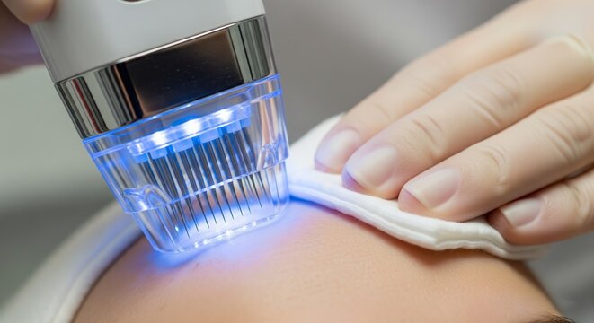 Micro Needling Treatment: A close-up view captures the precision of a micro-needling treatment. The focus is on the delicate interaction between the tool and the skin.