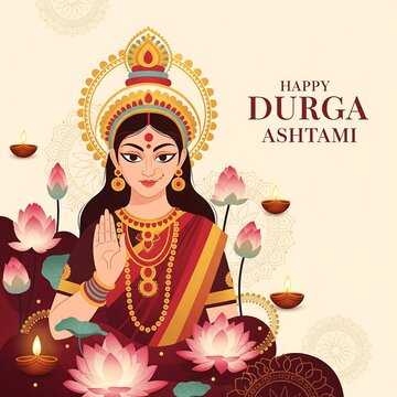 Devotional illustration of goddess durga on durga ashtami