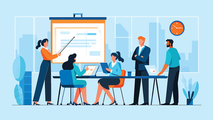 Teamwork and collaboration in a modern office environment A business presentation in progress