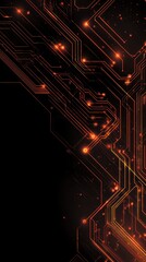 Abstract circuit board illustration in fiery orange against a dark, black background